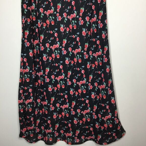 Vintage roses print black maxi skirt floaty elasticated waist size Small - Picture 6 of 8
